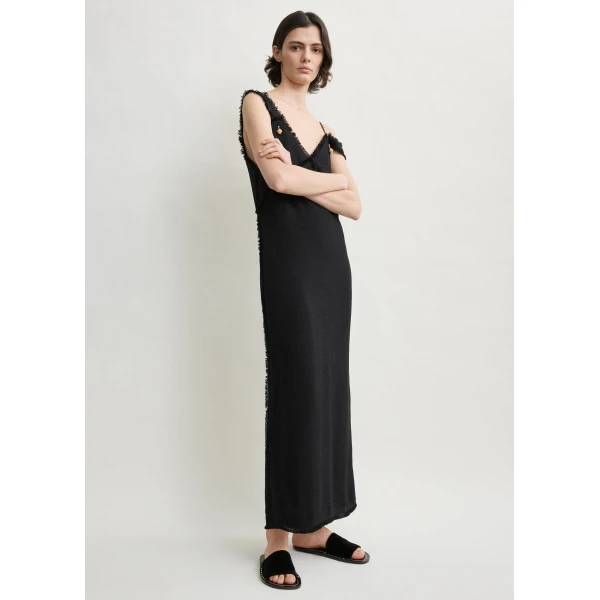 Totême V-neck raw slip dress in Black - Dresses - Scandinavian Minimalist Luxury at Luxury Shoes 