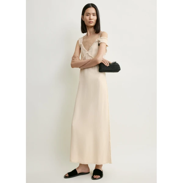 Totême V-neck raw slip dress in Stone - Dresses - Scandinavian Minimalist Luxury at Luxury Shoes 