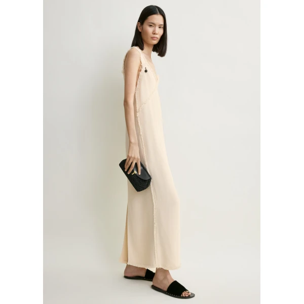 Totême V-neck raw slip dress in Stone - Dresses - Scandinavian Minimalist Luxury at Luxury Shoes 