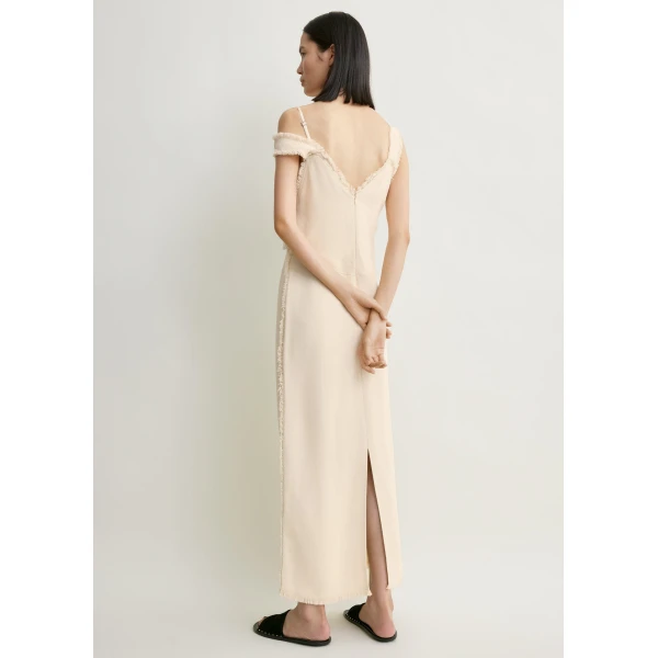 Totême V-neck raw slip dress in Stone - Dresses - Scandinavian Minimalist Luxury at Luxury Shoes 