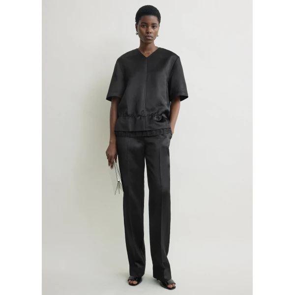 Totême V-neck satin pullover in Black - Tops - Scandinavian Minimalist Luxury at Luxury Shoes 