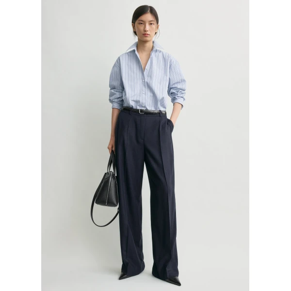 Totême Wide flannel trousers in Navy - Pants - Scandinavian Minimalist Luxury at Luxury Shoes 