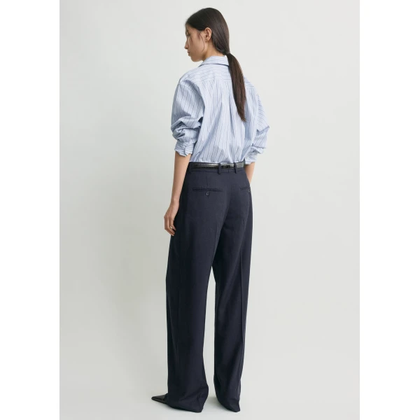 Totême Wide flannel trousers in Navy - Pants - Scandinavian Minimalist Luxury at Luxury Shoes 