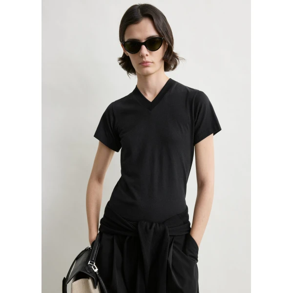 Totême Wide-ribbed v-neck tee in Black - Tops - Scandinavian Minimalist Luxury at Luxury Shoes 