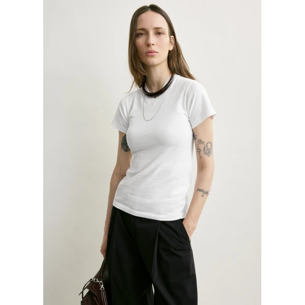 Totême Wide-ribbed v-neck tee in Optic white - Tops - Scandinavian Minimalist Luxury at Luxury Shoes 