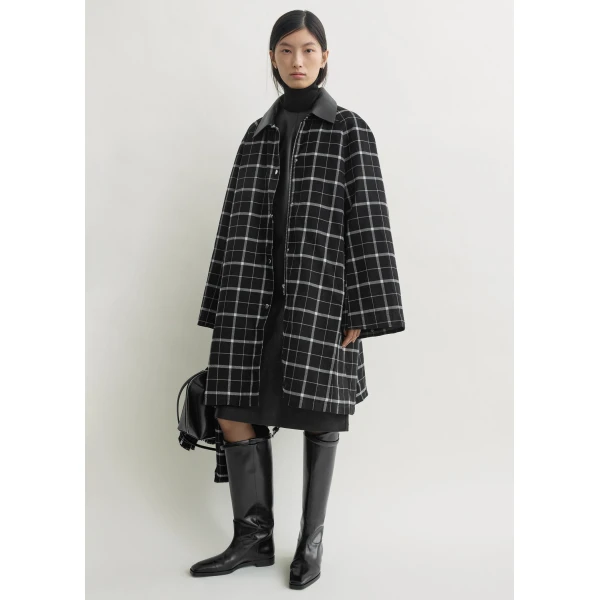 Totême Windowpane country coat in Black / White - Coats - Scandinavian Minimalist Luxury at Luxury Shoes 