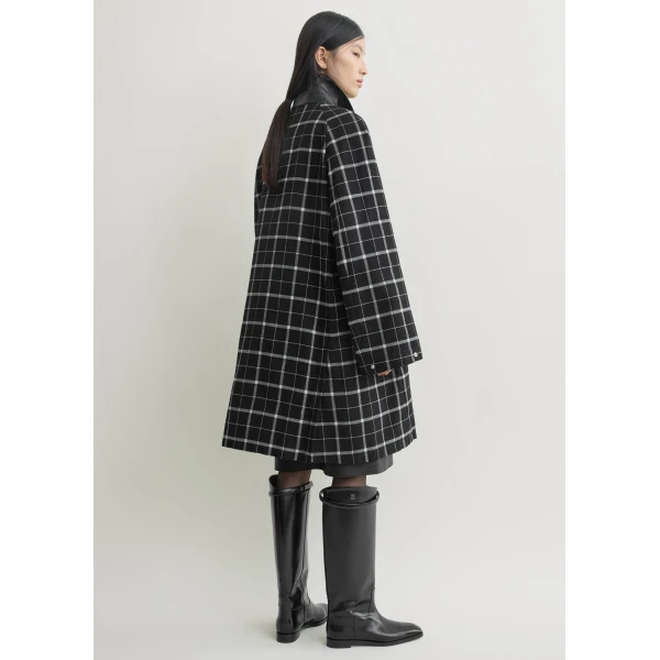 Totême Windowpane country coat in Black / White - Coats - Scandinavian Minimalist Luxury at Luxury Shoes 
