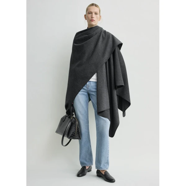 Totême Winter flannel cape charcoal in Charcoal melange - Coats - Scandinavian Minimalist Luxury at Luxury Shoes 