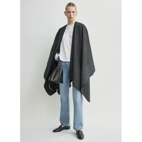 Totême Winter flannel cape charcoal in Charcoal melange - Coats - Scandinavian Minimalist Luxury at Luxury Shoes 