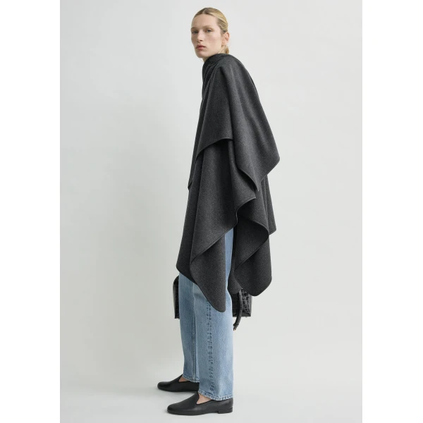 Totême Winter flannel cape charcoal in Charcoal melange - Coats - Scandinavian Minimalist Luxury at Luxury Shoes 