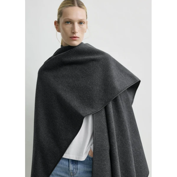 Totême Winter flannel cape charcoal in Charcoal melange - Coats - Scandinavian Minimalist Luxury at Luxury Shoes 