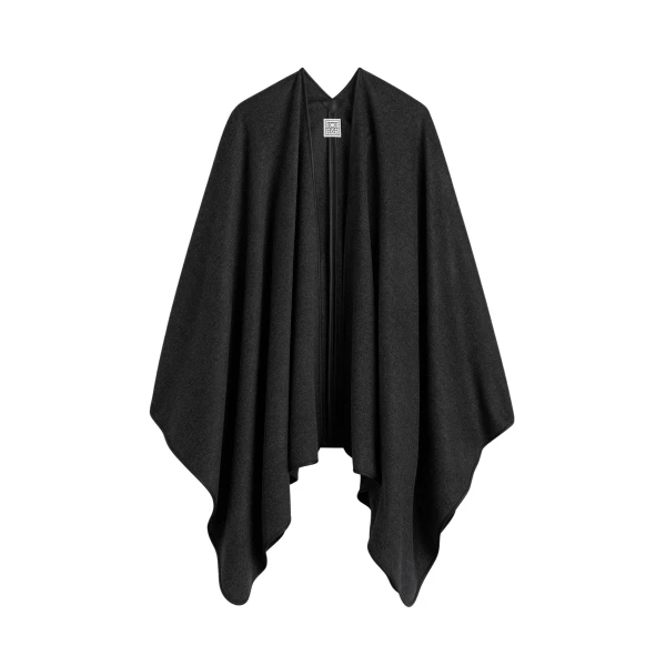 Totême Winter flannel cape charcoal in Charcoal melange - Coats - Scandinavian Minimalist Luxury at Luxury Shoes 
