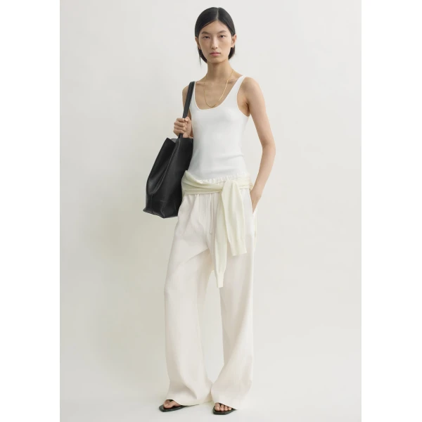 Totême Woven stripe drawstring trousers in Meringue - Pants - Scandinavian Minimalist Luxury at Luxury Shoes 