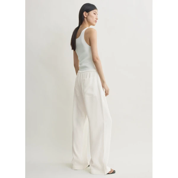 Totême Woven stripe drawstring trousers in Meringue - Pants - Scandinavian Minimalist Luxury at Luxury Shoes 