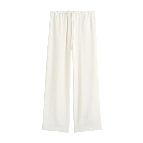 Totême Woven stripe drawstring trousers in Meringue - Pants - Scandinavian Minimalist Luxury at Luxury Shoes 
