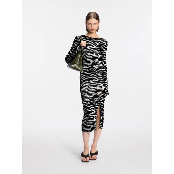 White and black midi dress