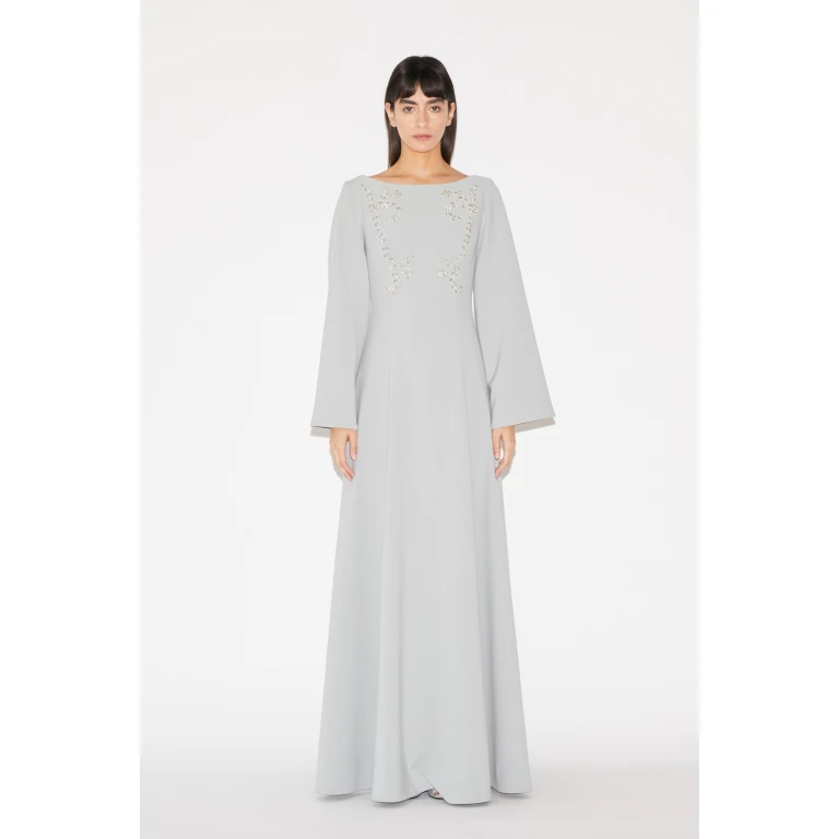 Huishan Zhang Clover gown in grey crepe from the Pre-Fall 2026 collection