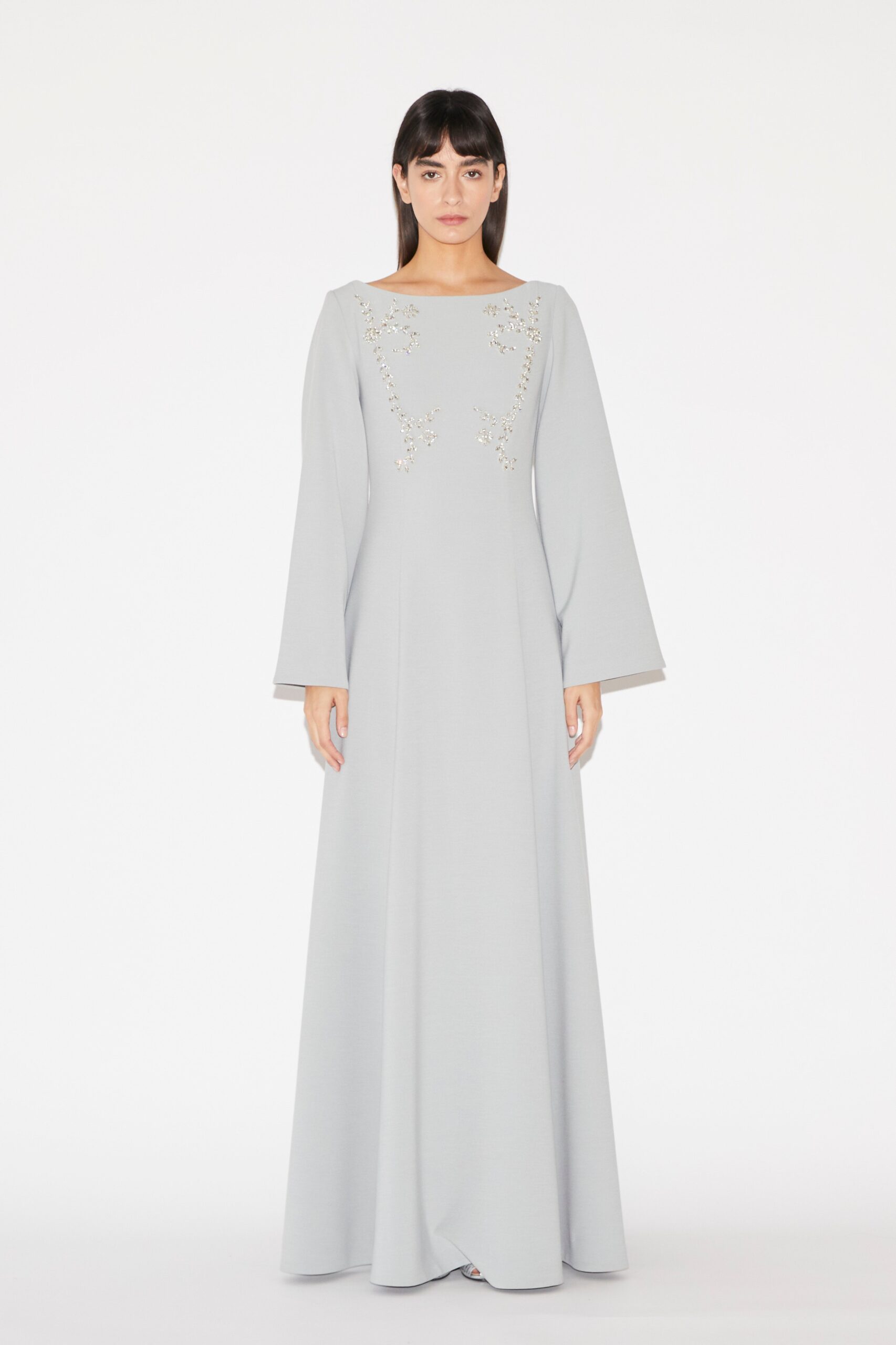 Huishan Zhang Clover gown in grey crepe from the Pre-Fall 2026 collection