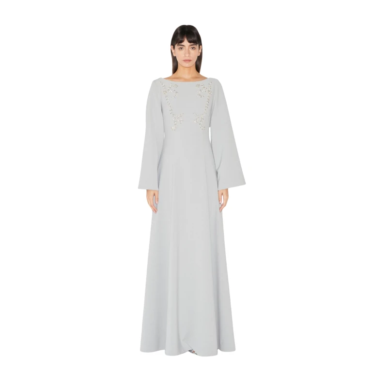 Huishan Zhang Clover gown in grey crepe from the Pre-Fall 2026 collection