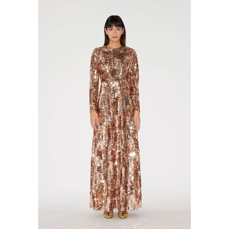 Huishan Zhang Delphi gown in gold sequins from the Pre-Fall 2026 collection