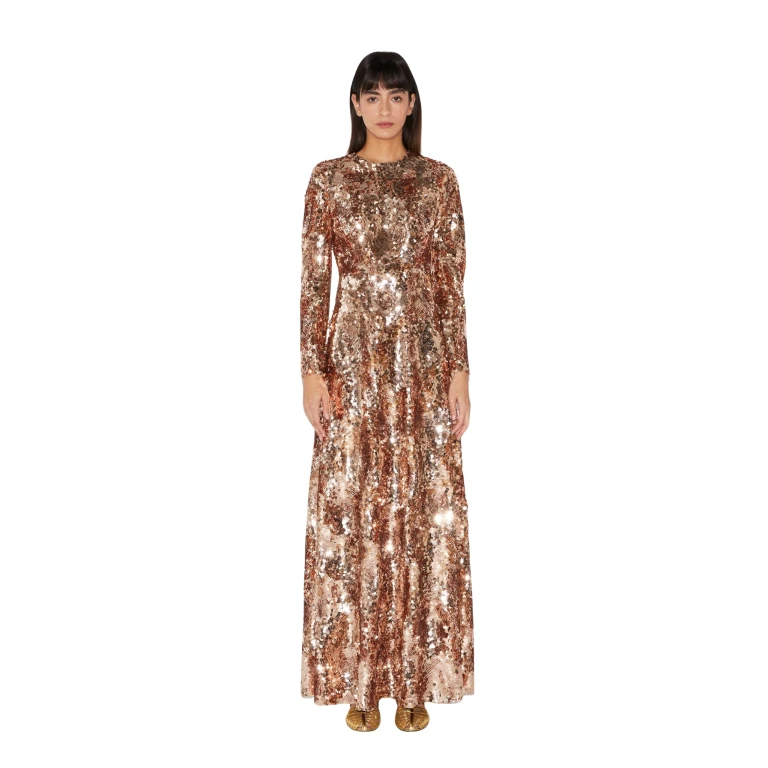 Huishan Zhang Delphi gown in gold sequins from the Pre-Fall 2026 collection
