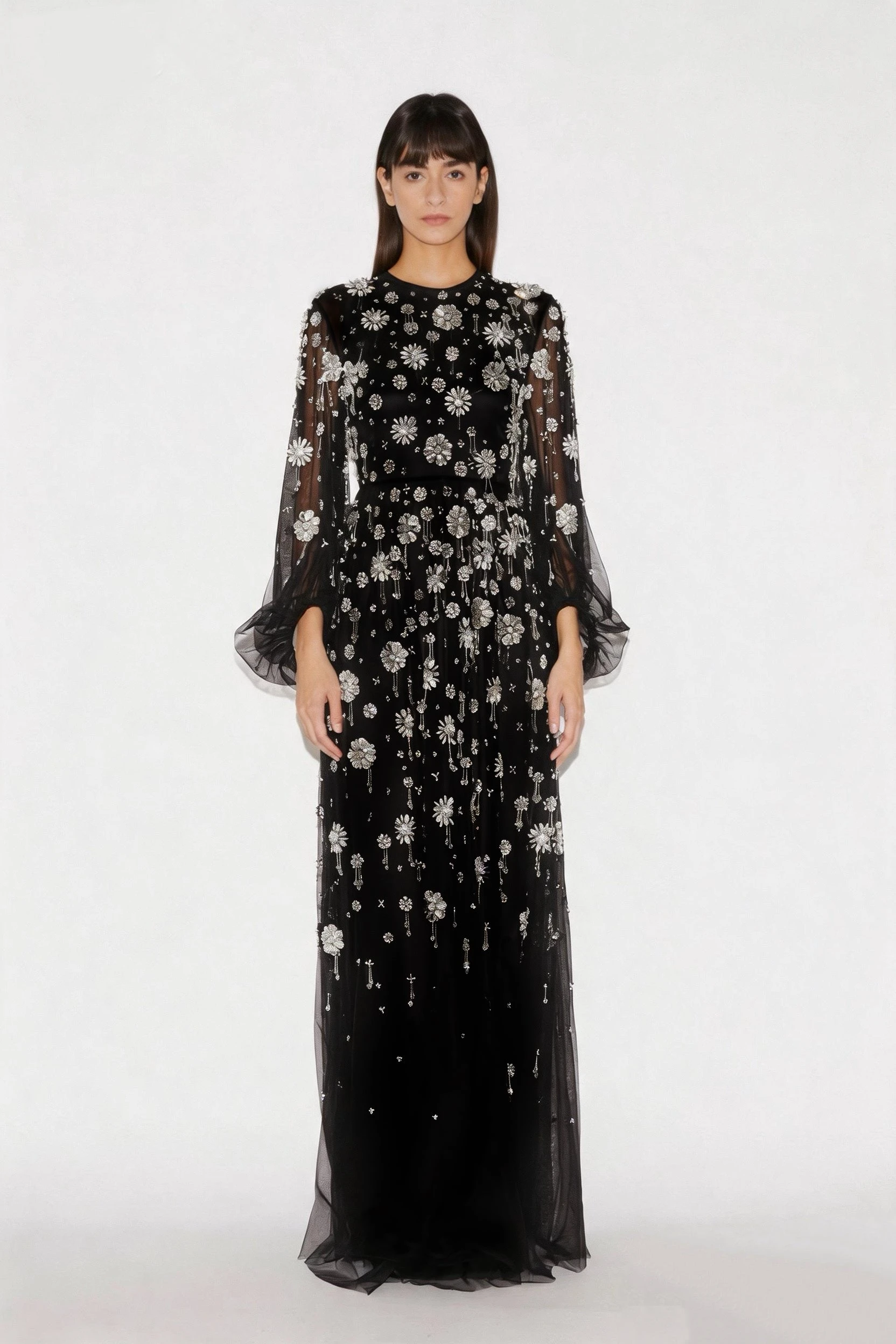 Huishan Zhang Micheline gown in black embellished tulle from the Pre-Fall 2026 collection