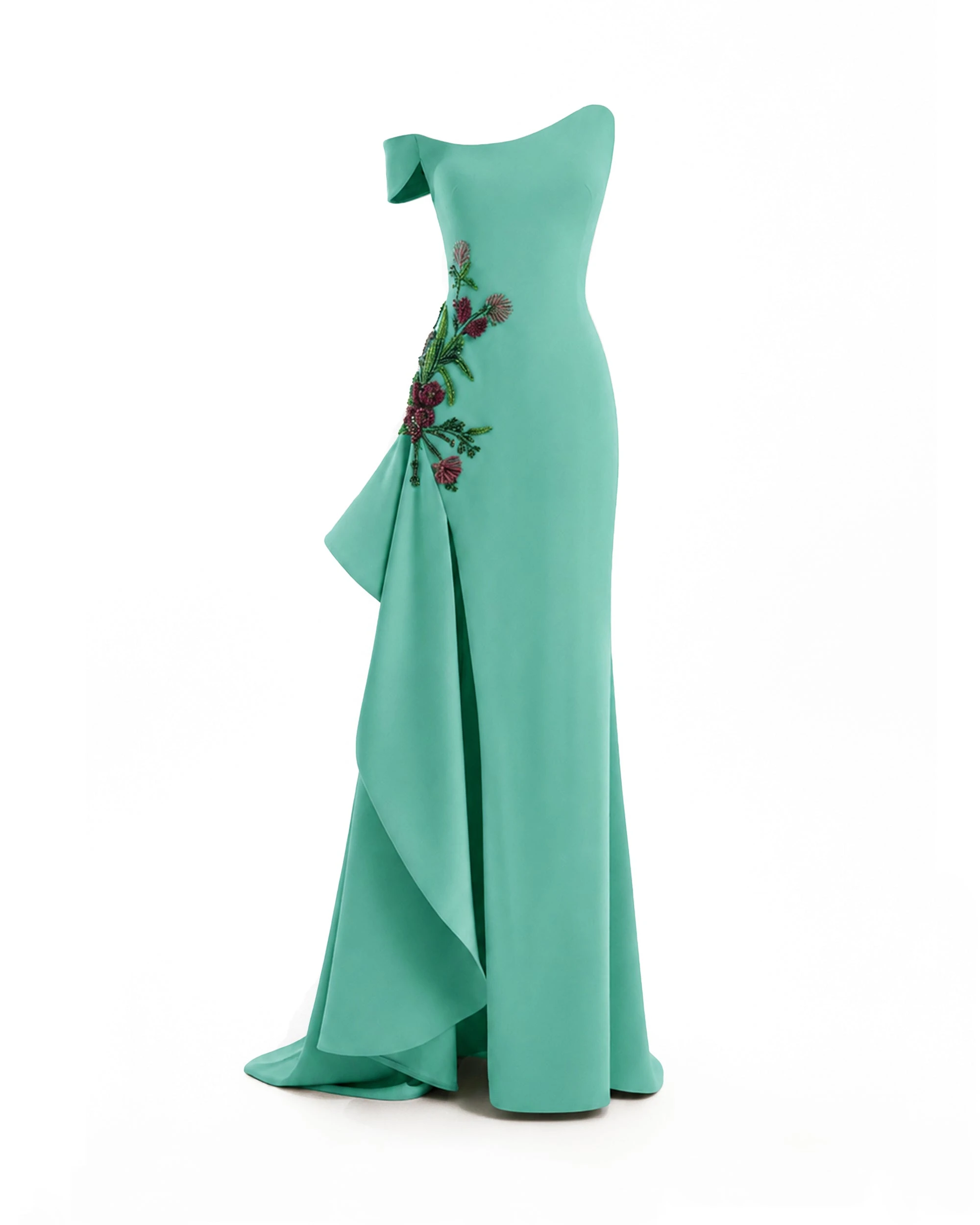 Gemy Maalouf Asymmetrical Off-Shoulder Embroidered Dress Gemy Maalouf Asymmetrical Off-Shoulder Embroidered Dress