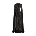 Gemy Maalouf Beaded V-Neck Cape Dress