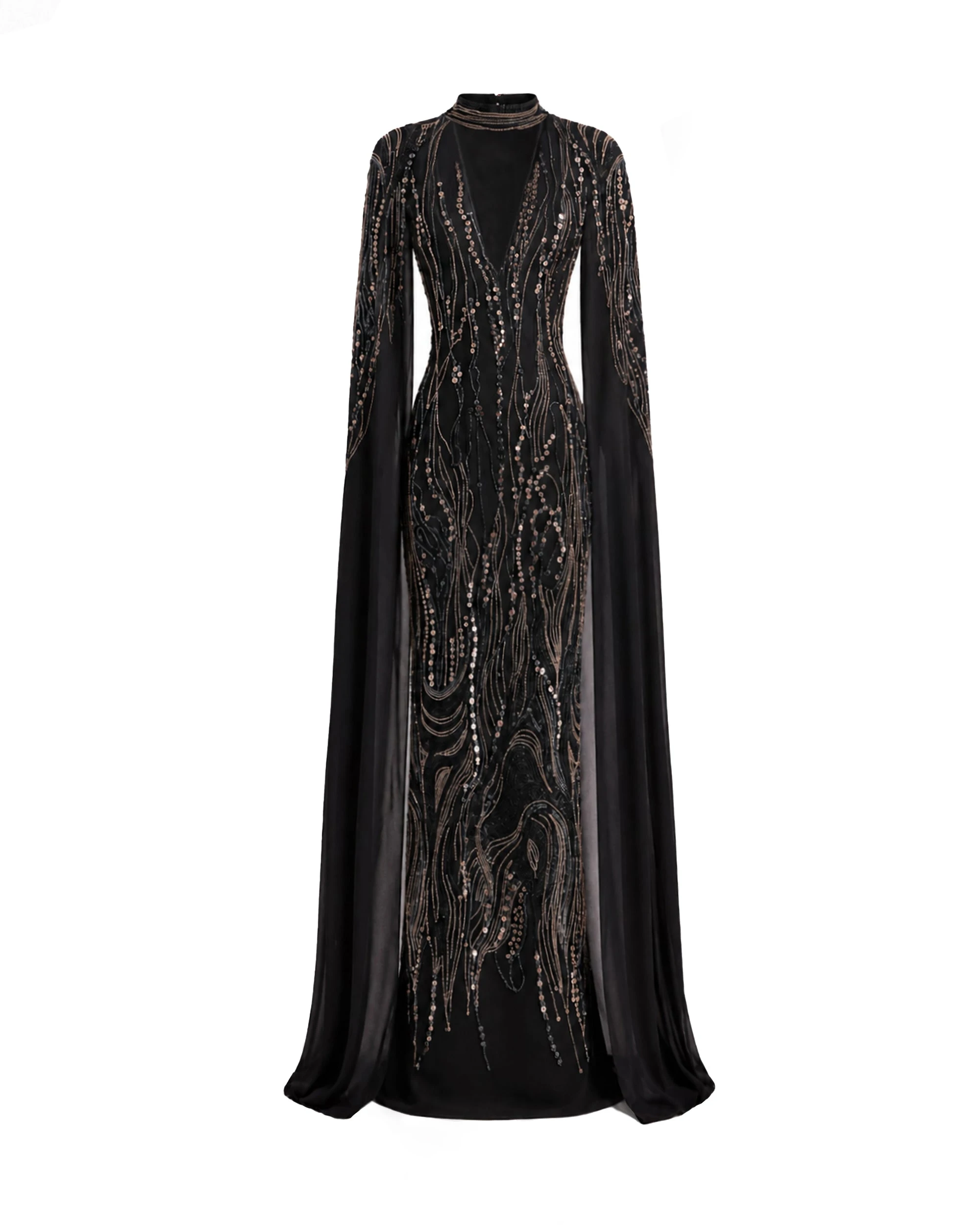 Gemy Maalouf Beaded V-Neck Cape Dress Gemy Maalouf Beaded V-Neck Cape Dress
