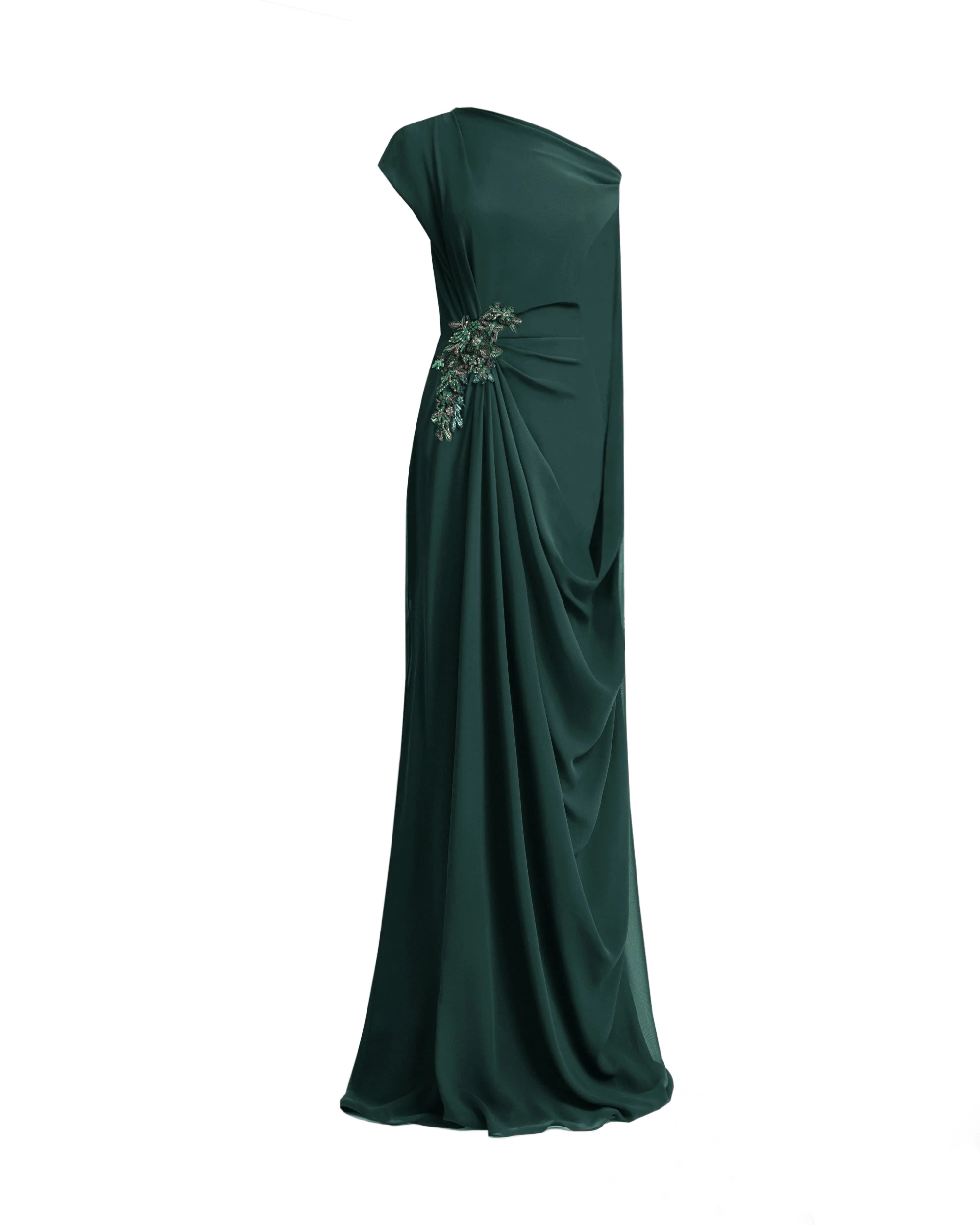 Gemy Maalouf Draped Dress with Cape Sleeve Gemy Maalouf Draped Dress with Cape Sleeve