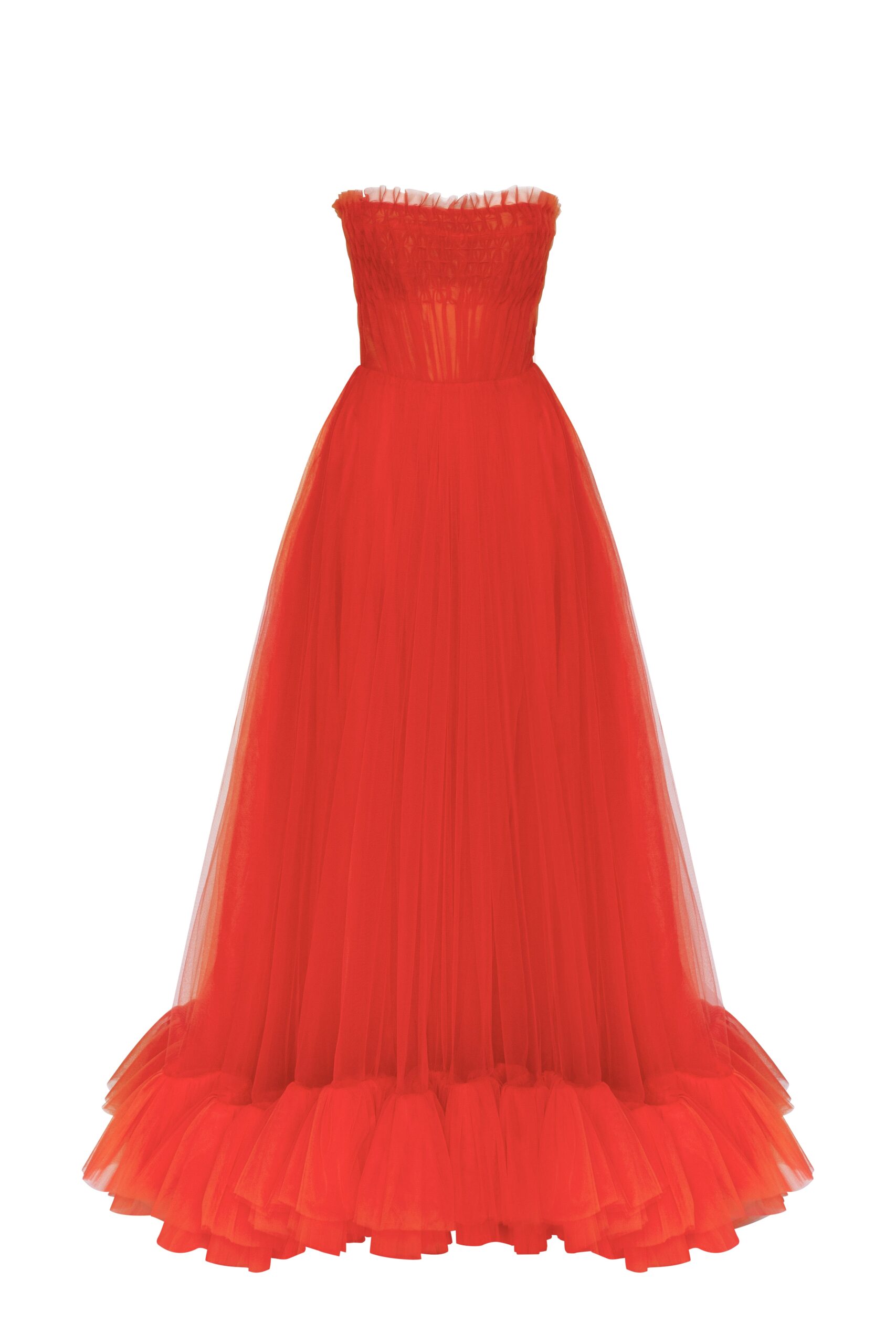 Milla Airy tulle maxi dress in fiery coral - Dresses - Ukrainian Luxury Evening Gown at Luxury Shoes Milla dresses