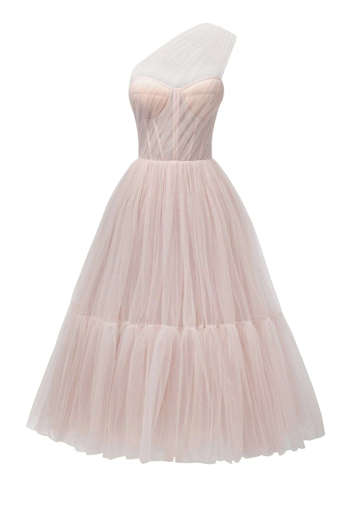 Milla Misty Rose One-Shoulder Cocktail Tulle Dress - Dresses - Ukrainian Luxury Evening Gown at Luxury Shoes Milla dresses