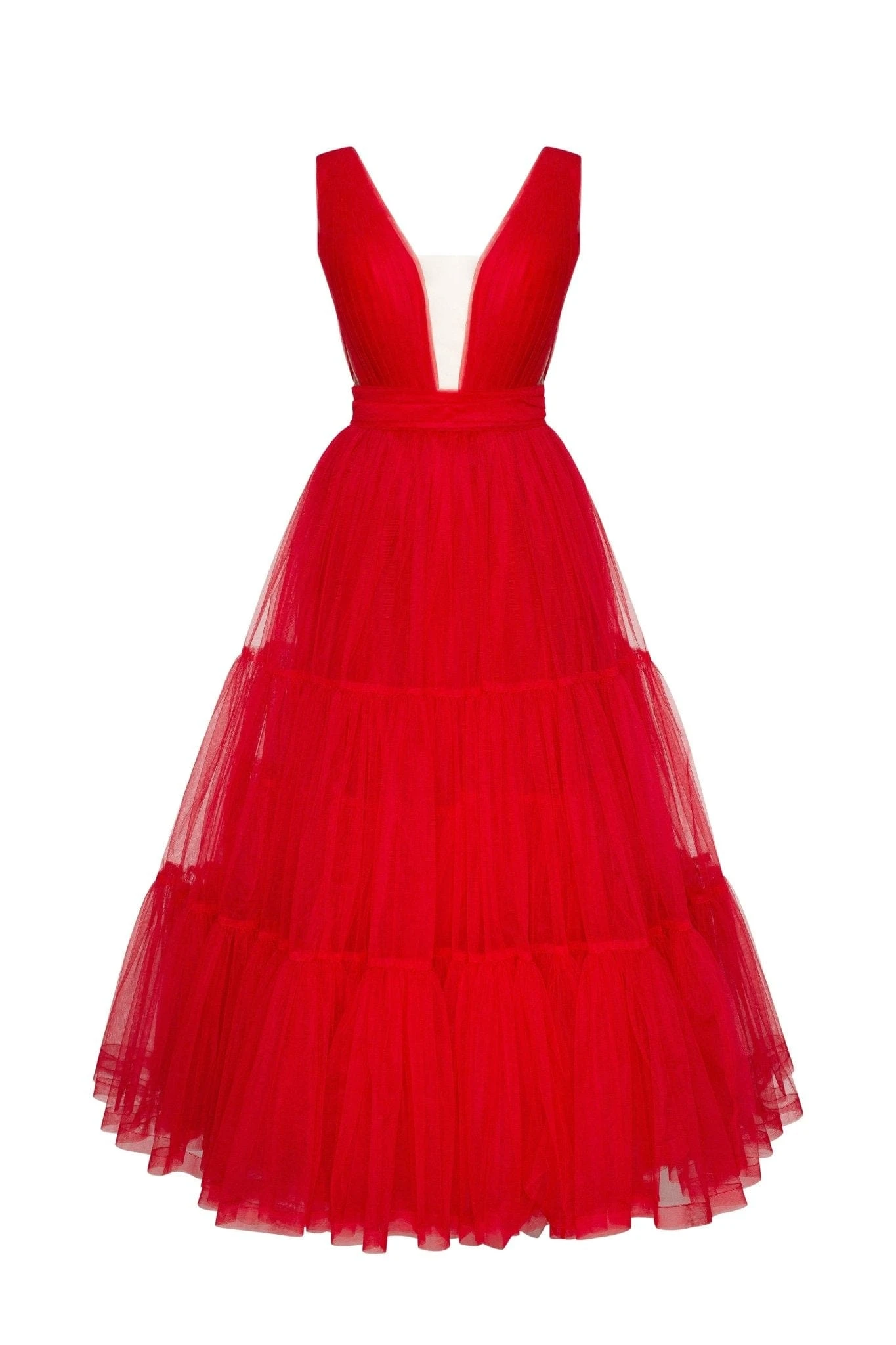 Milla Red Tender midi plunging neckline cut out dress - Dresses - Ukrainian Luxury Evening Gown at Luxury Shoes Milla dresses