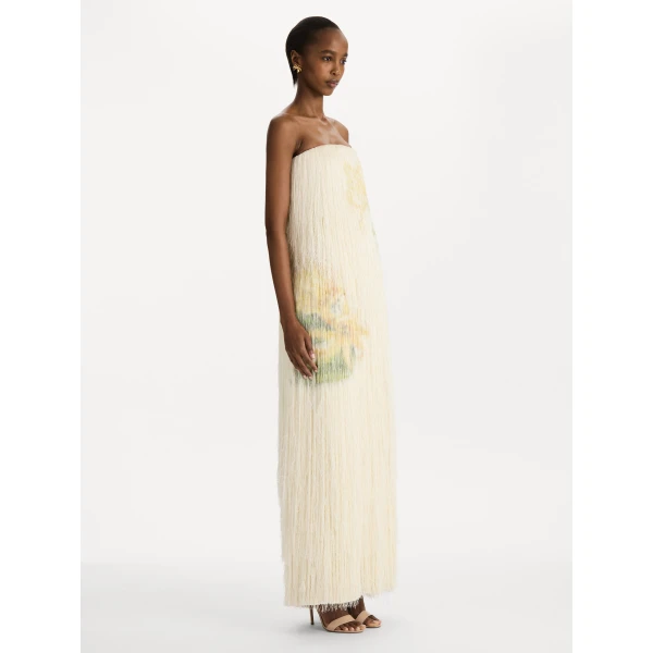 Oscar de la Renta Chiné Dominican Mixed-Floral Beaded Fringe Dress - Dresses - American Luxury Evening Wear at Luxury Shoes 