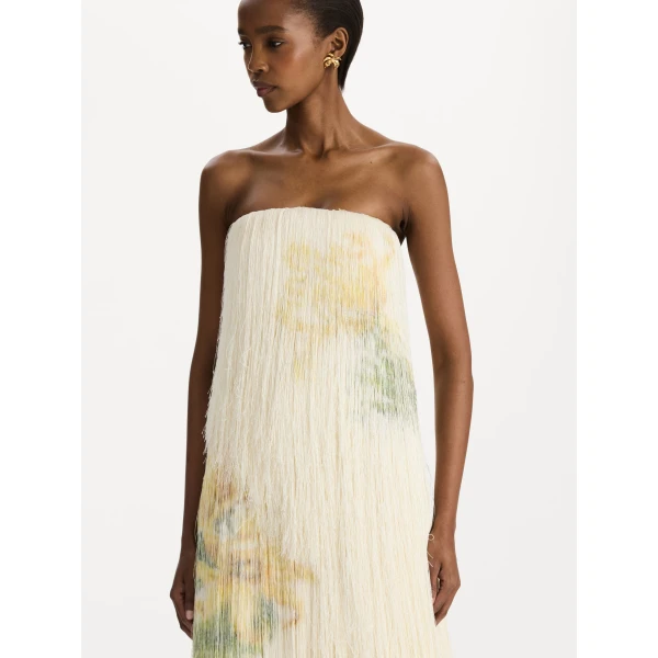 Oscar de la Renta Chiné Dominican Mixed-Floral Beaded Fringe Dress - Dresses - American Luxury Evening Wear at Luxury Shoes 