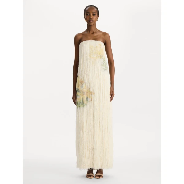Oscar de la Renta Chiné Dominican Mixed-Floral Beaded Fringe Dress - Dresses - American Luxury Evening Wear at Luxury Shoes 