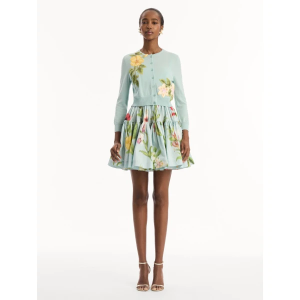 Oscar de la Renta Chiné Dominican Mixed-Floral Threadwork Cardigan - Knitwear - American Luxury Evening Wear at Luxury Shoes 