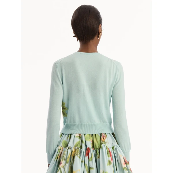 Oscar de la Renta Chiné Dominican Mixed-Floral Threadwork Cardigan - Knitwear - American Luxury Evening Wear at Luxury Shoes 
