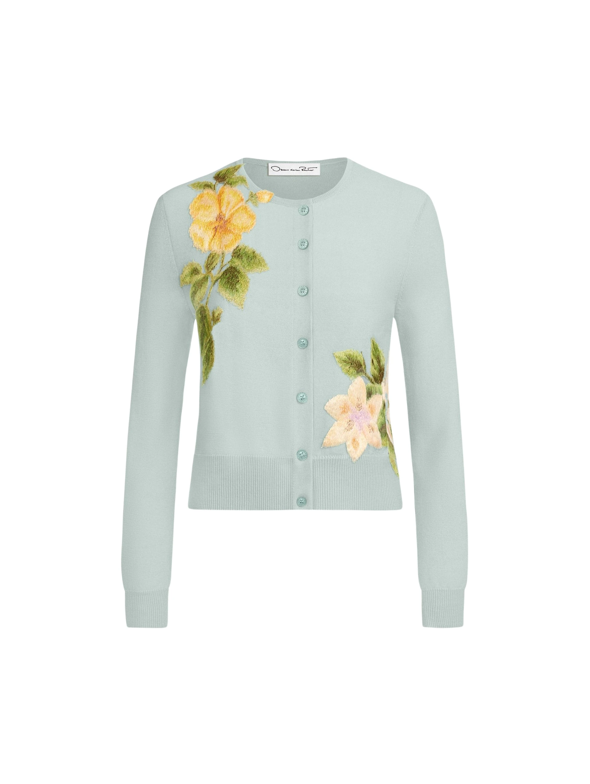 Oscar-de-la-Renta-Chine-Dominican-Mixed-Floral-Threadwork-Cardigan66530_nobg Oscar de la Renta Chiné Dominican Mixed-Floral Threadwork Cardigan - Knitwear - American Luxury Evening Wear at Luxury Shoes