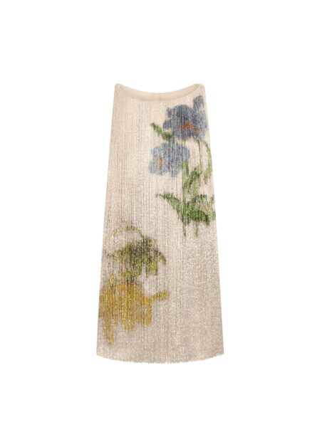 Oscar de la Renta Chiné Hibiscus Beaded Fringe Shift Dress - Dresses - American Luxury Evening Wear at Luxury Shoes 