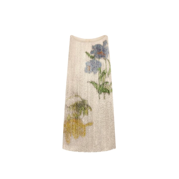 Oscar de la Renta Chiné Hibiscus Beaded Fringe Shift Dress - Dresses - American Luxury Evening Wear at Luxury Shoes 