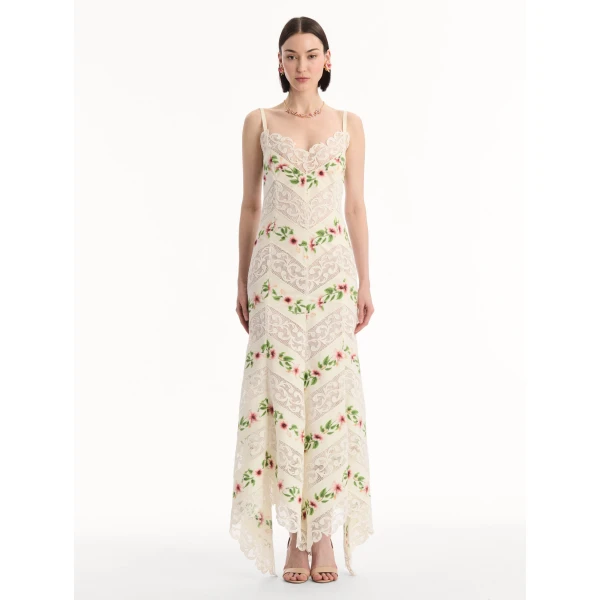 Oscar de la Renta Chiné Hibiscus Striped Cotton Poplin Dress - Dresses - American Luxury Evening Wear at Luxury Shoes 