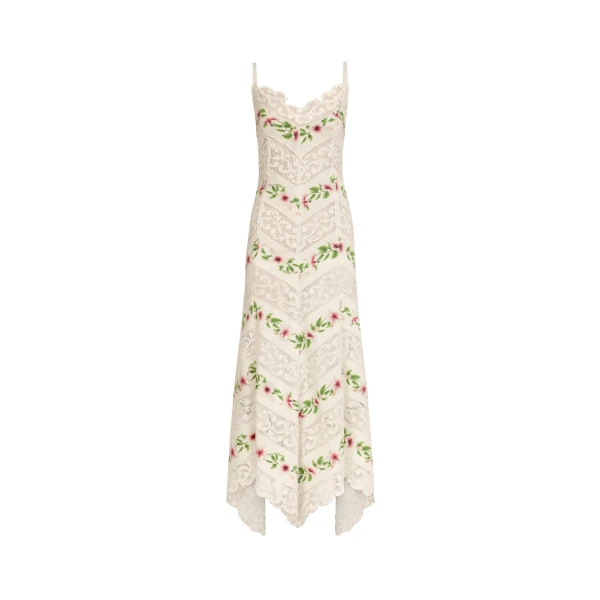 Oscar de la Renta Chiné Hibiscus Striped Cotton Poplin Dress - Dresses - American Luxury Evening Wear at Luxury Shoes 