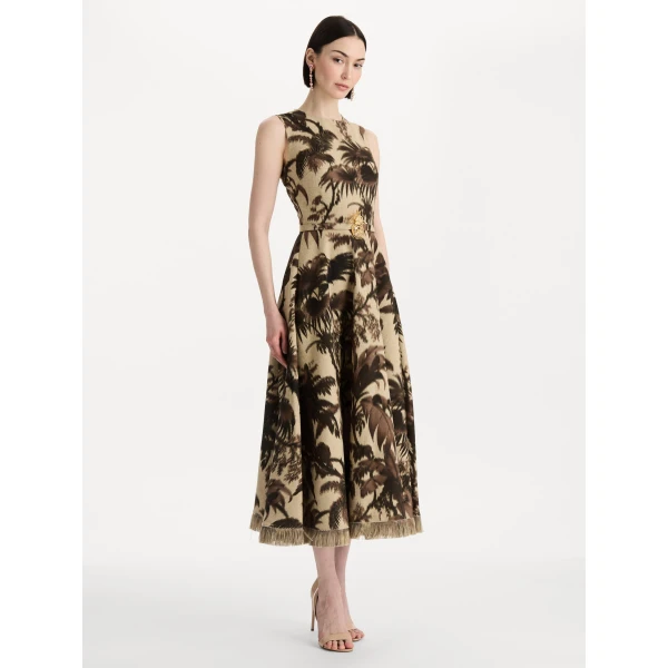Oscar de la Renta Chiné Palm Leaves Dress - Dresses - American Luxury Evening Wear at Luxury Shoes 