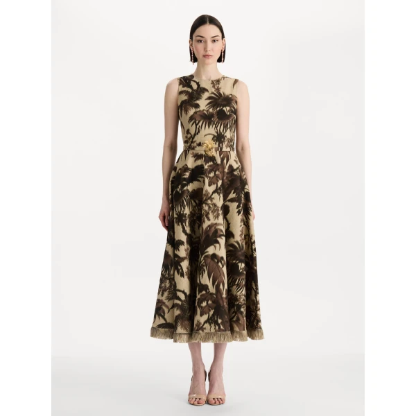 Oscar de la Renta Chiné Palm Leaves Dress - Dresses - American Luxury Evening Wear at Luxury Shoes 