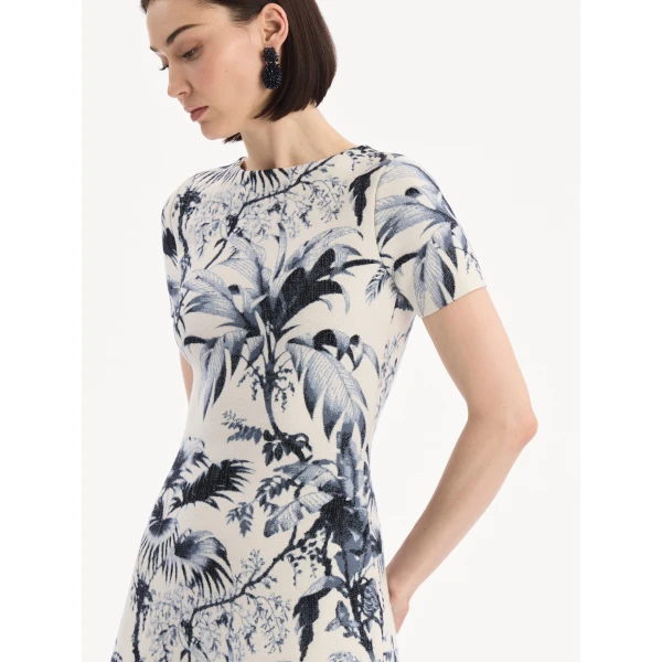 Oscar de la Renta Chiné Palm Leaves Knit Dress - Dresses - American Luxury Evening Wear at Luxury Shoes 