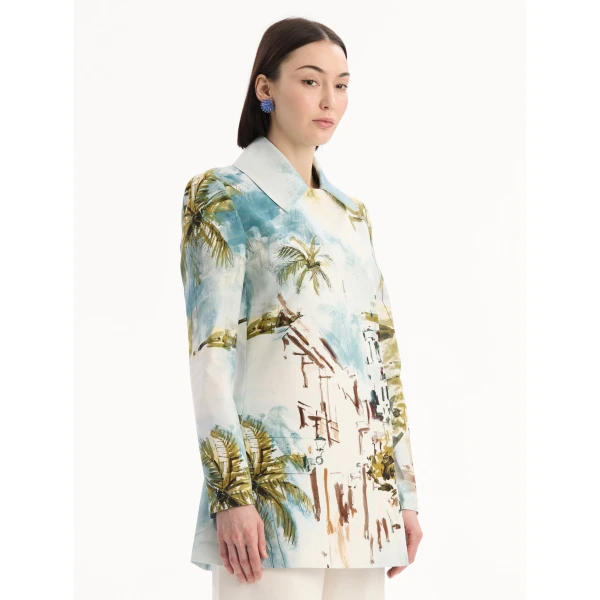 Oscar de la Renta Dominican Landscape Cotton Poplin Coat - Coats - American Luxury Evening Wear at Luxury Shoes 