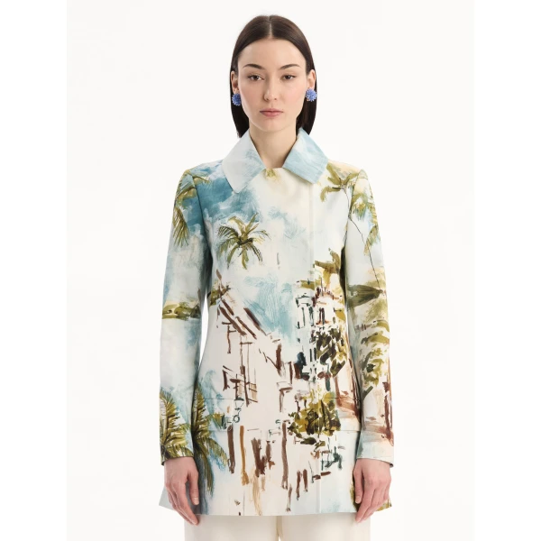 Oscar de la Renta Dominican Landscape Cotton Poplin Coat - Coats - American Luxury Evening Wear at Luxury Shoes 