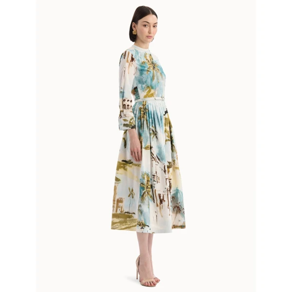 Oscar de la Renta Dominican Landscape Cotton Poplin Short-Sleeve Dress - Dresses - American Luxury Evening Wear at Luxury Shoes 