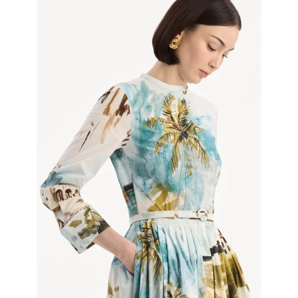 Oscar de la Renta Dominican Landscape Cotton Poplin Short-Sleeve Dress - Dresses - American Luxury Evening Wear at Luxury Shoes 